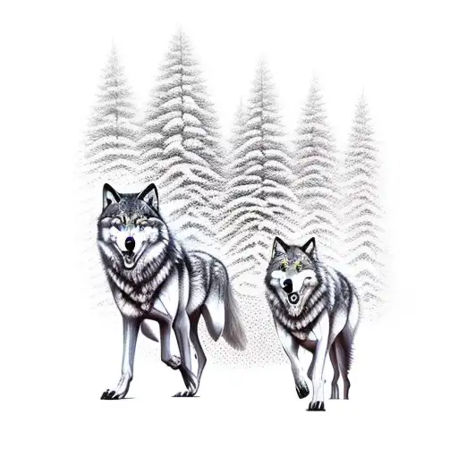 Wolves Walking In A Forest