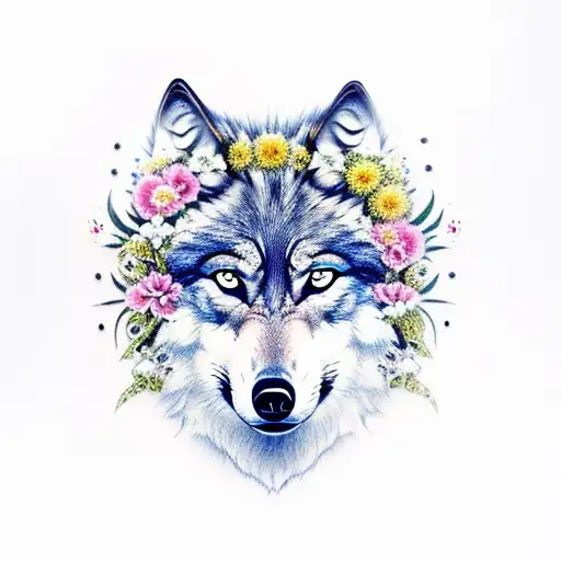 Wolf With Flowers