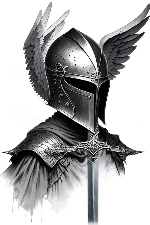 Draw A Helmet With Wings That Pierced A Sword