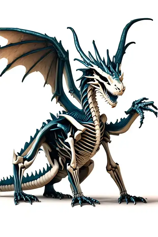 Skeletal Dragon With Wings Outstretched On All Fours
