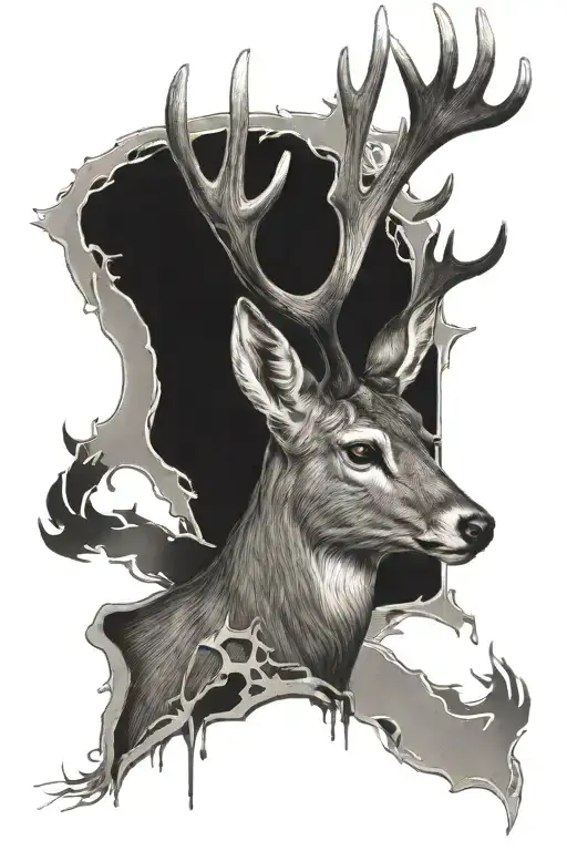 Deer Portrait Half Realism Half Mechanic