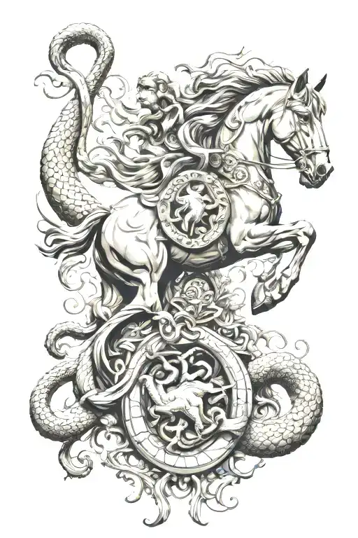 Horse And Snake With God Figure Surrounded