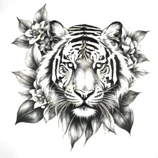 Tiger And Flowers
