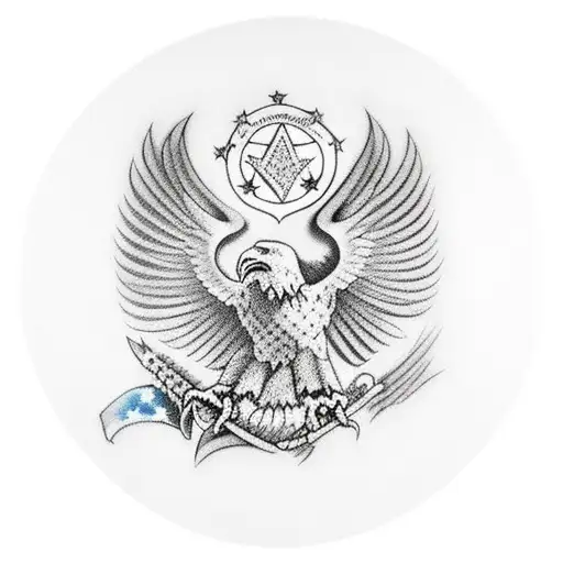 American Flag With Eagle And The Word Hughes Written Arcoss It