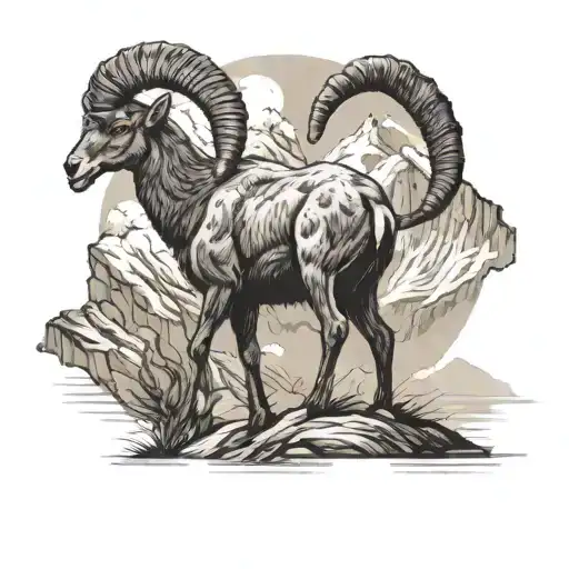 Raised Ibex On Two Legs With Mountains In The Background