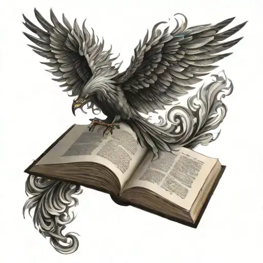 Pheonix Bird Swirling Holding A Book