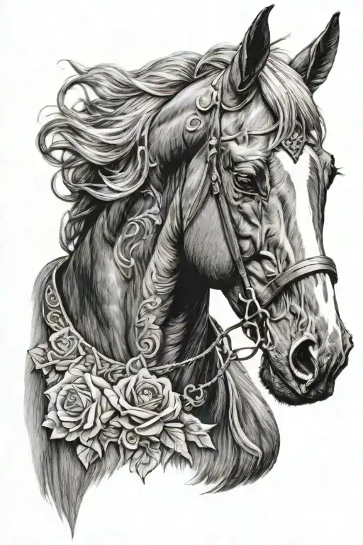 Horse Head Black And White Tattoo Design