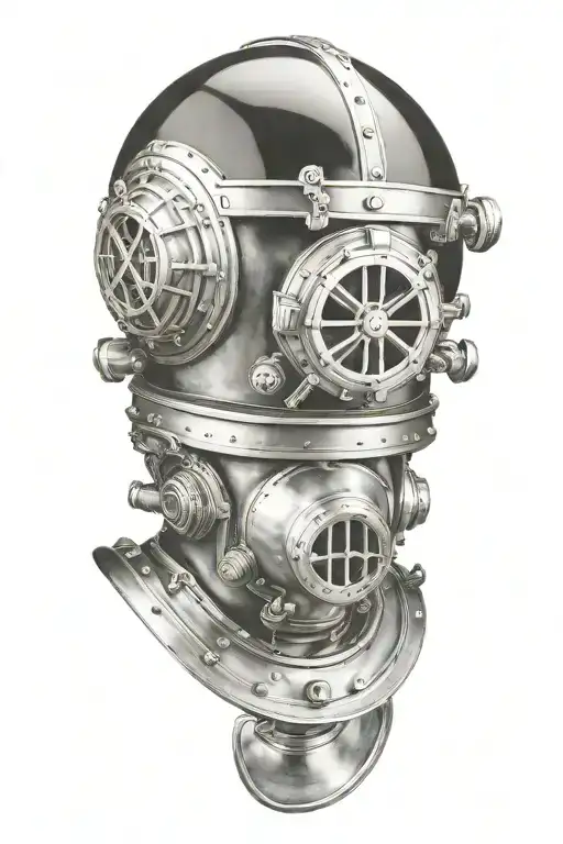 Antique Diving Helmet With Skull Inside