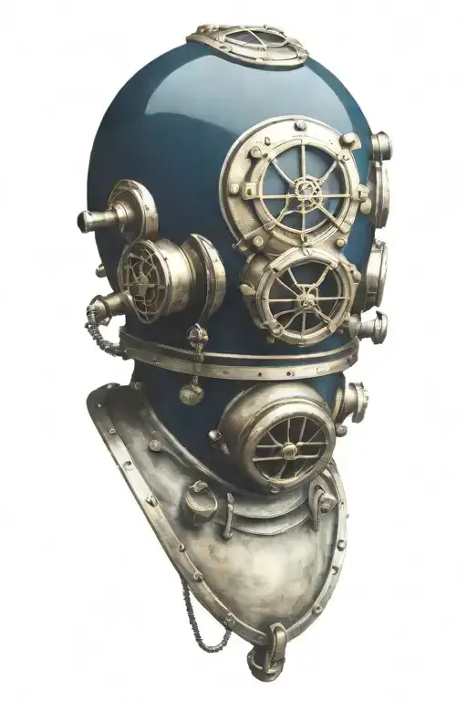 Antique Navy Diving Helmet With Skull Inside