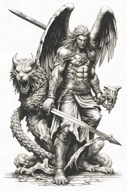 Arch Angel With Sword Fighting Demon Slayer
