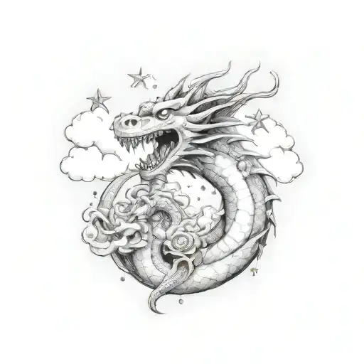 Dragon With Stars And Clouds