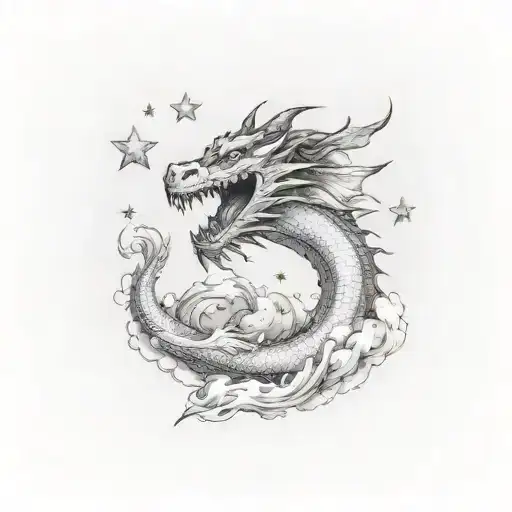 Dragon With Stars And Clouds