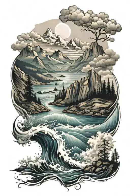 Mountains River Ocean Waves
