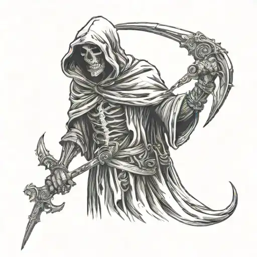 Reaper Holding Scythe On A Neck