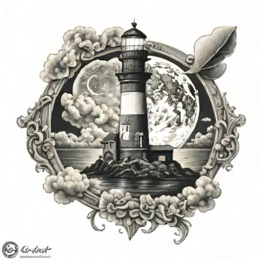 Lighthouse In Full Moon Surrounded
