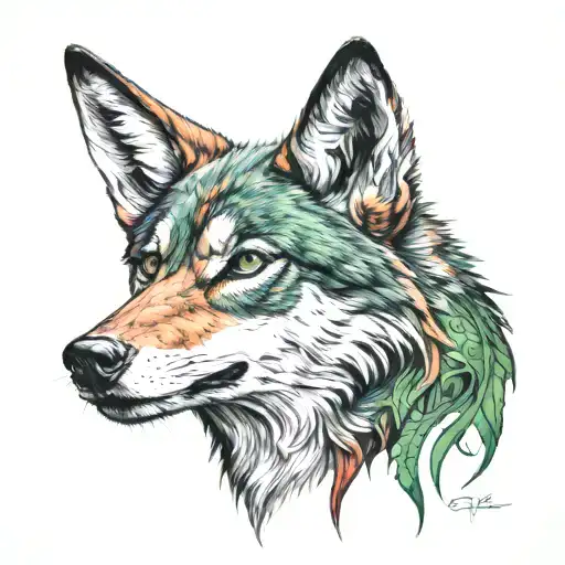 Red Wolf Female Green Eyes And A Raven Man