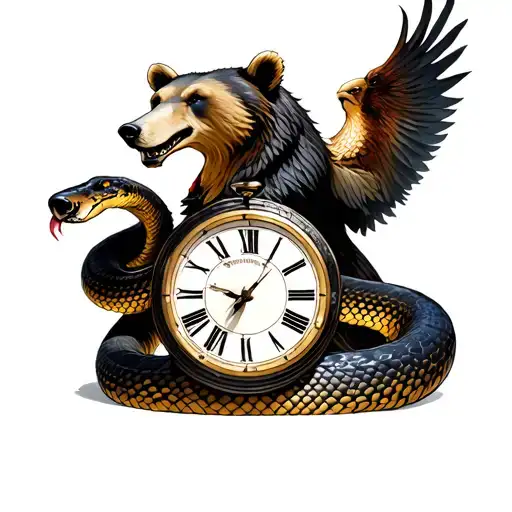A Snake Eating A Clock With A Bear And A Fenix