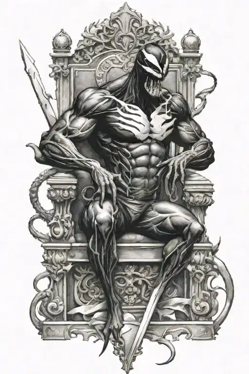 Venom On Throne Holding A Sword