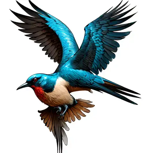 Norse Swallow Tattoo On Thigh Men