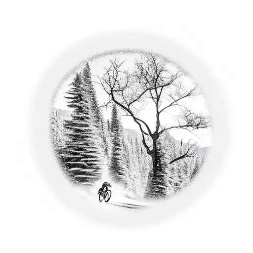 A Mountain Biker Riding Along A Winding Trail With A Stunning Sunset Over The Horizon