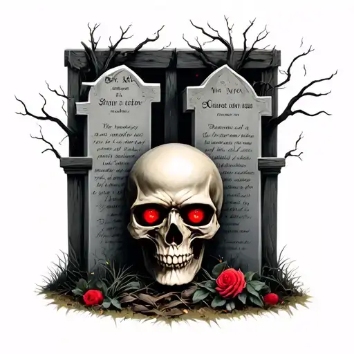 Graveyard With Skull And Red Eyes