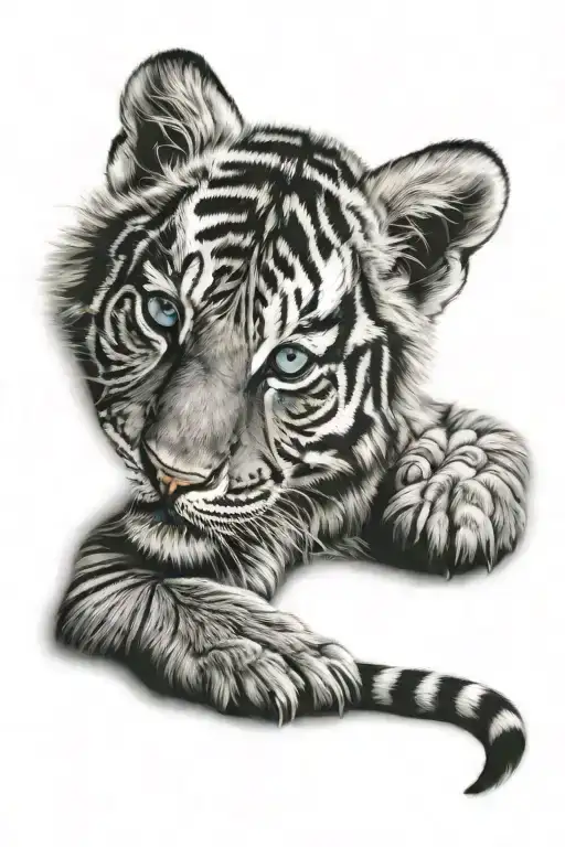 Tiger Cub With Blue Eyes Looking