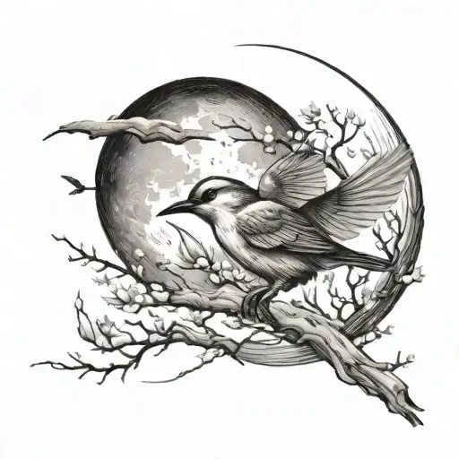 Japanese Bird Flying Moon Background