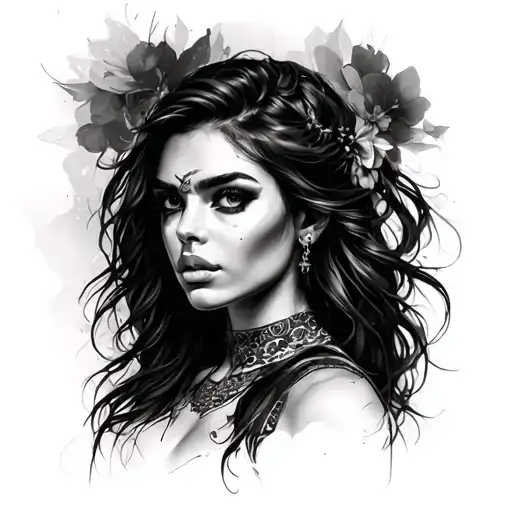 Black And White Spartin Woman Face