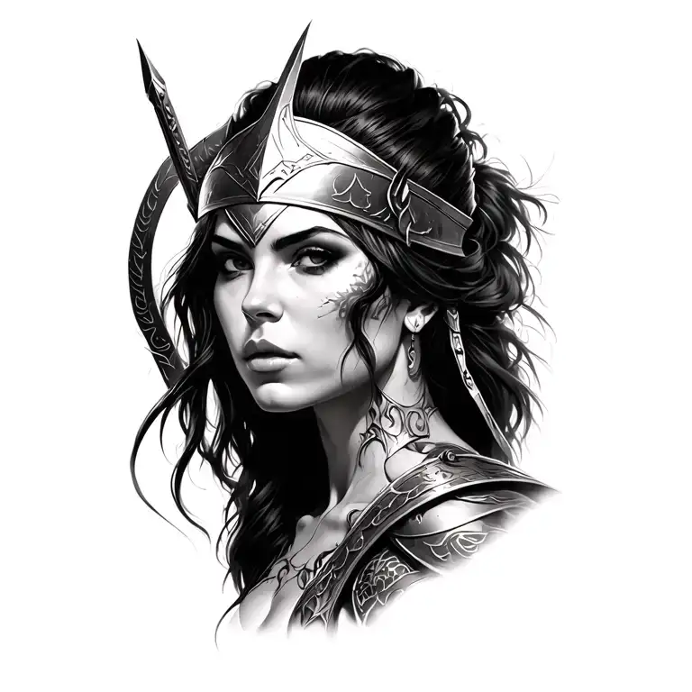 Black And White Spartin Woman Warrior