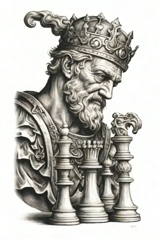 King David Playing Chess Pieces