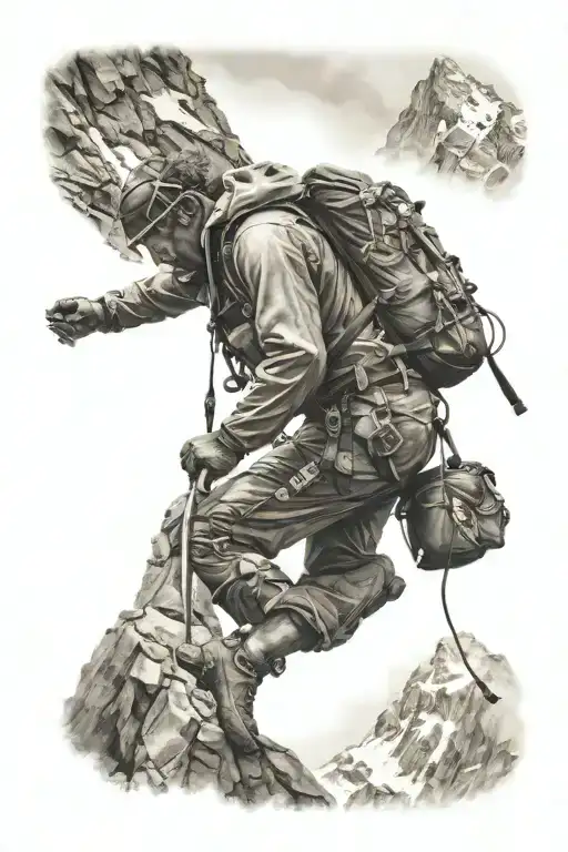 Realistic Mountain Climber Reaching The Summit