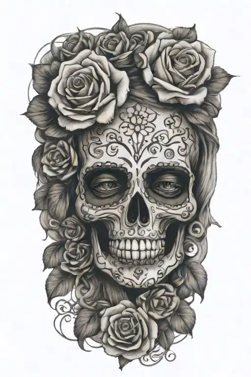 Women Mexican Skull With Roses Growing