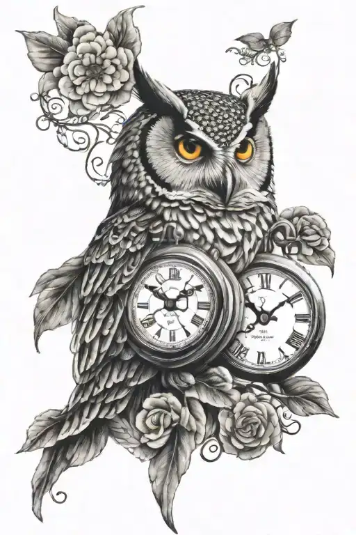 Owl And Time Clock
