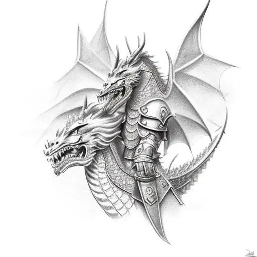 Paladin And Dragon Standing Together In A Majestic Pose