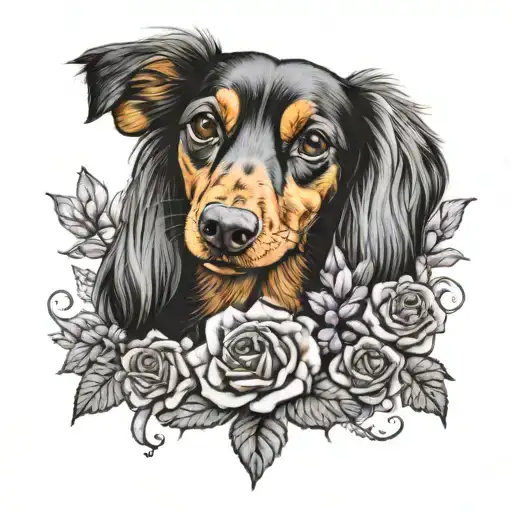 Dachshunds Long Hair Black And Tan Roses Lavender