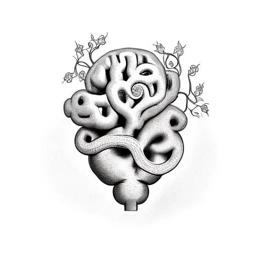 A Realistic Depiction Of A Dog's Heart And Brain Intertwined With A Vine Of Roses