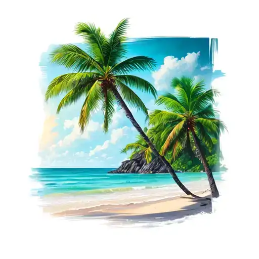 Beach Scene With Palm Trees