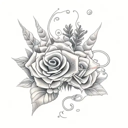 September Birth Flower With Vines And Mushrooms