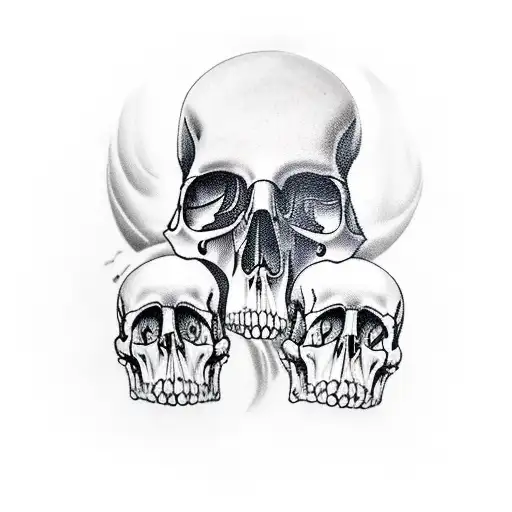 Realistic Raven With Three Human Skulls On Its Legs