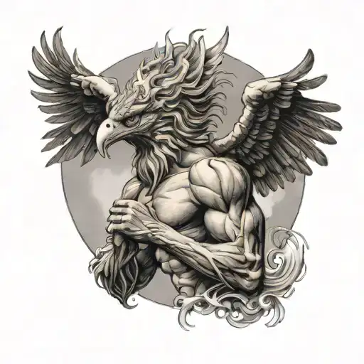 A Detailed Portrait Of Titan Atlas Holding Up The Sky With A Majestic Phoenix Flying Above Him