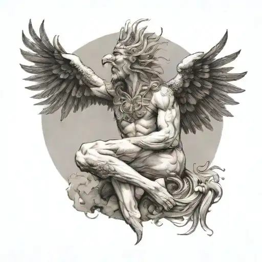 A Detailed Portrait Of Titan Atlas Holding Up The Sky With A Majestic Phoenix Flying Above Him