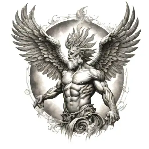 A Detailed Portrait Of Titan Atlas Holding Up The Sky With A Majestic Phoenix Flying Above Him