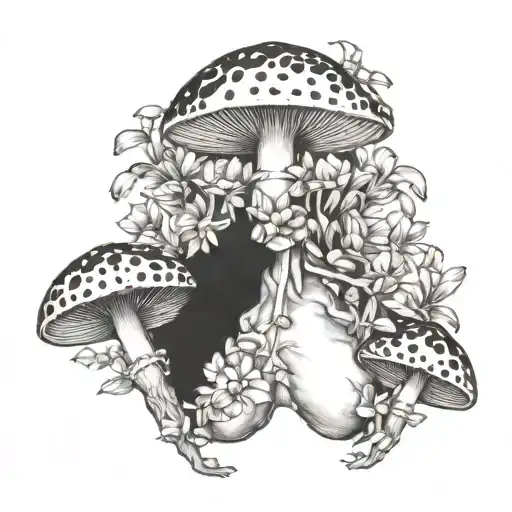 Black And White Chest And Collar Bone Piece Flowers Mushrooms Insects