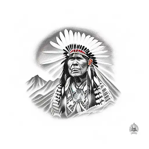 Native American Tattoo With Mountains