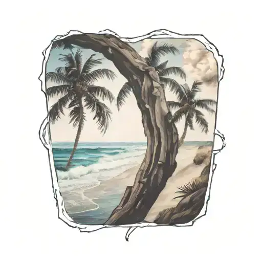 Crossed Palms With Beach Landscape