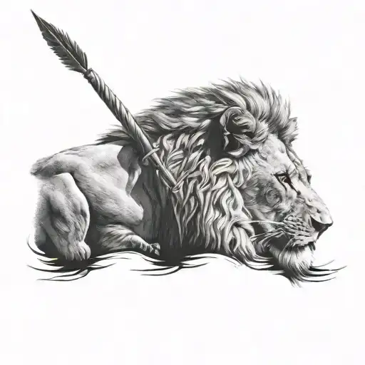 Lion Looking Away With Arrows In Back