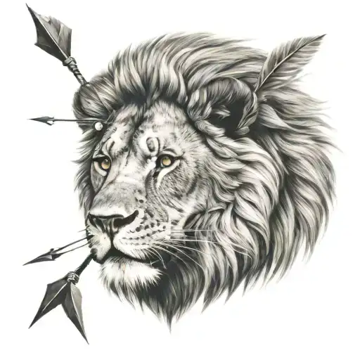 Lion With Arrow In Back Looking Away