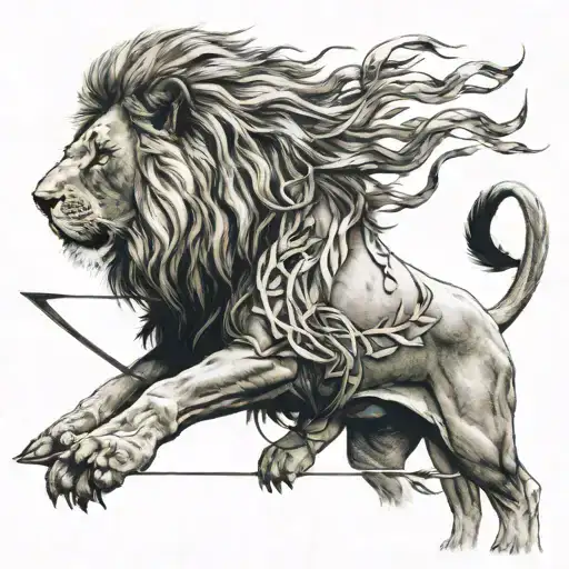 Lion With Arrows In His Back Looking Away