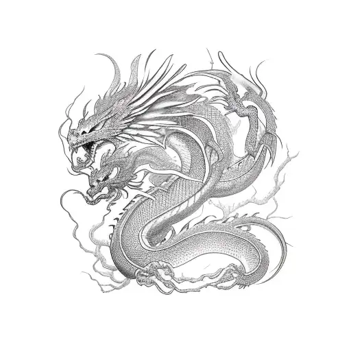 Intertwined Phoenix And Dragon