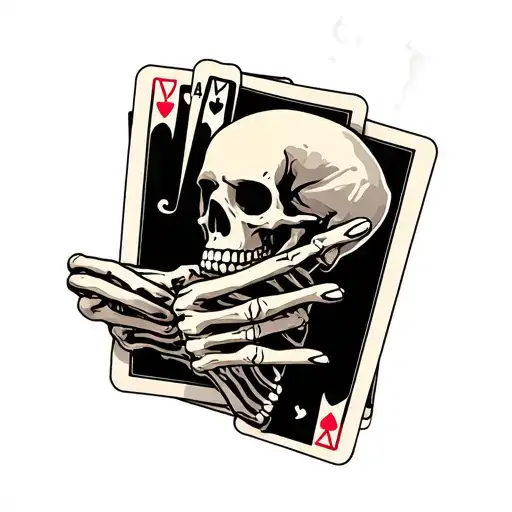 Skeleton Hand Holding Smoking Cards